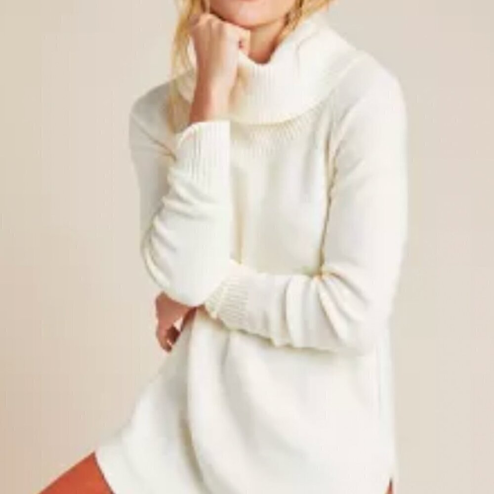 Anthropologie Womens Turtleneck Sweater Size Small Cream Long Sleeve - Picture 1 of 9